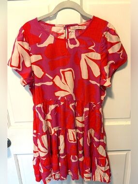 Mister Zimi Millie tiered mini pink red floral dress women size m medium